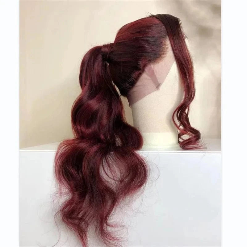 12A Burgundy Red Body Wave 360 Lace Front Wigs Pre Plucked Brazilian Top Quality Transparent HD Lace Frontal Human Hair Wigs