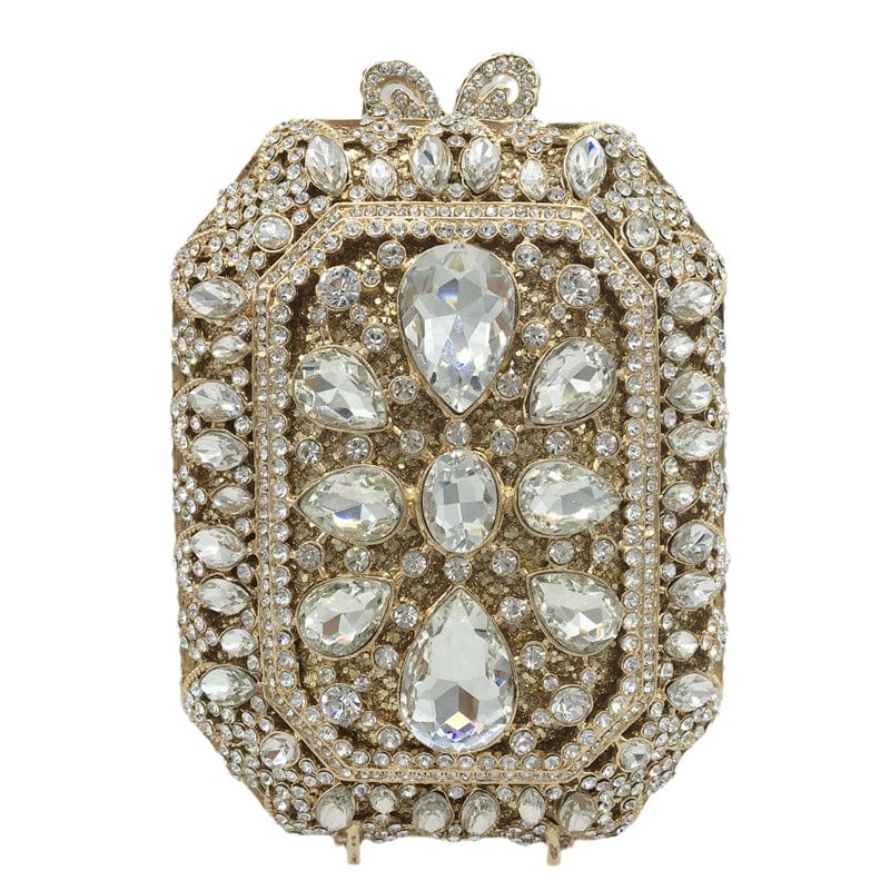 12X7X15CM / Light Gold Women Crystal Evening Dress Dinner Bags Wedding Party Beaded Rhinestone Handbags Bridal Diamond Purses Cute Mini Box Clutch