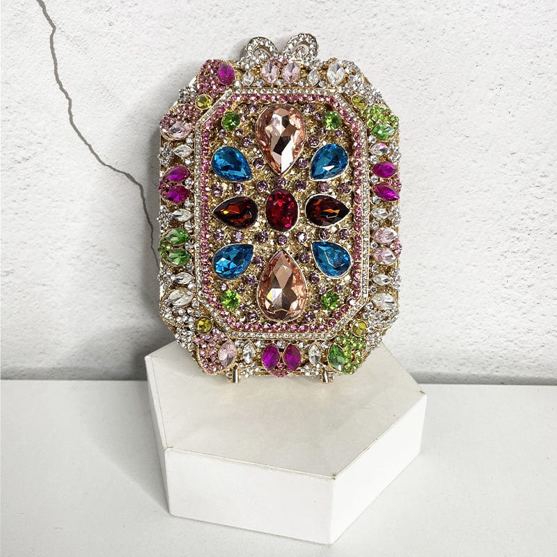 12X7X15CM / Multi Women Crystal Evening Dress Dinner Bags Wedding Party Beaded Rhinestone Handbags Bridal Diamond Purses Cute Mini Box Clutch
