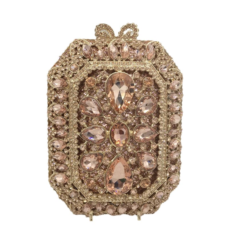 12X7X15CM / Rose Red Women Crystal Evening Dress Dinner Bags Wedding Party Beaded Rhinestone Handbags Bridal Diamond Purses Cute Mini Box Clutch