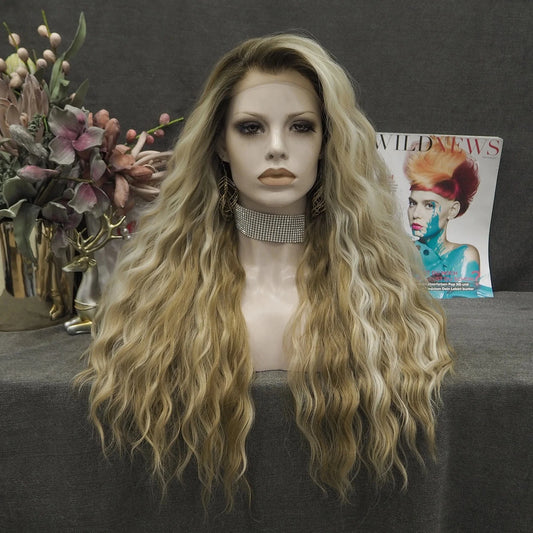 13*2inch Lace Highlight Blond Futura Heat Resistant Lace Front Synthetic Hair Wigs For Daily Wearing inch