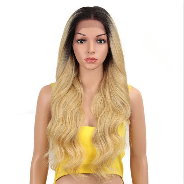 13*4 lace body wave wig sleek wholesale high temperature blond ombre heat resistant body wave lace front wig Synthetic Hair Wigs