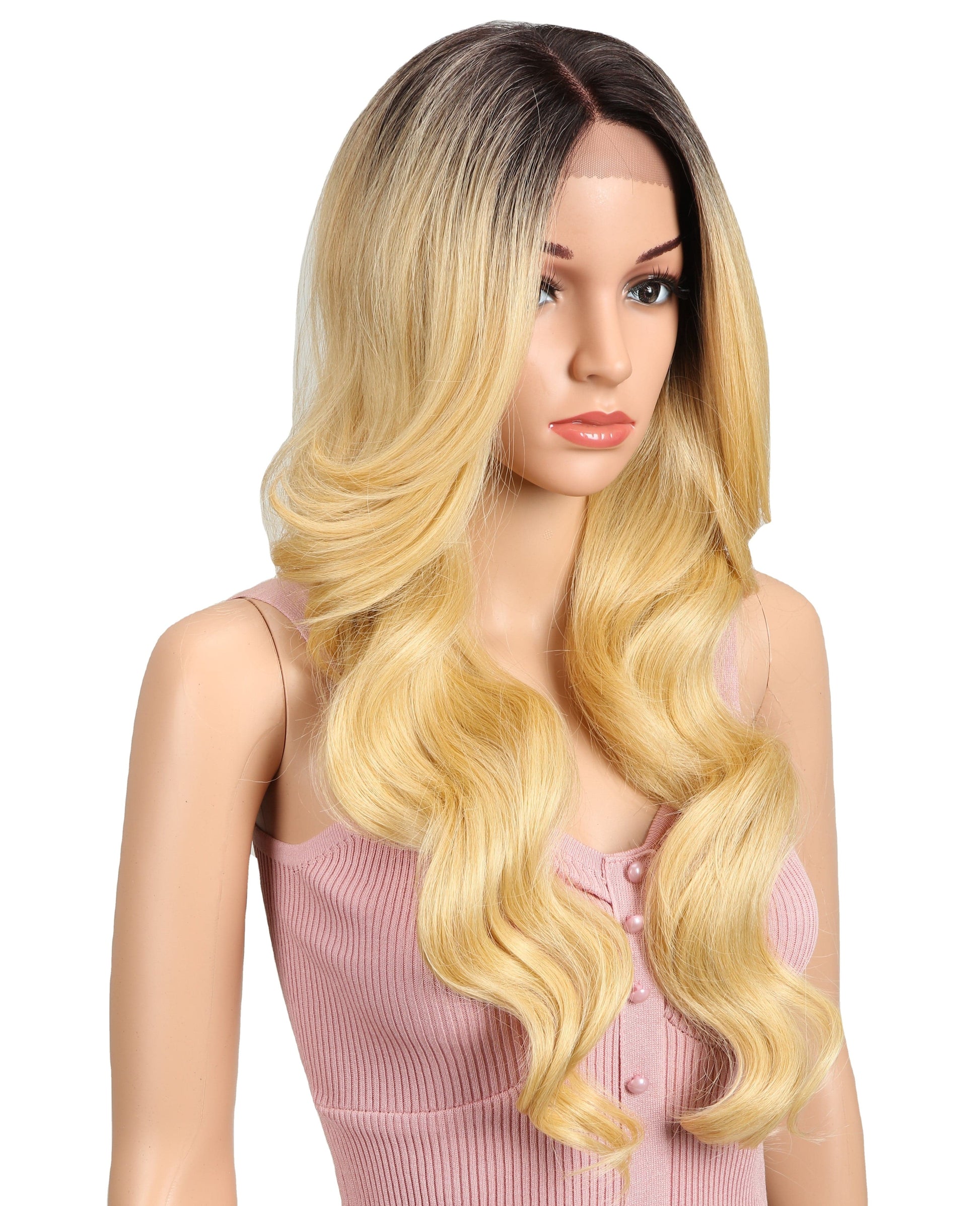 13*4 lace body wave wig sleek wholesale high temperature blond ombre heat resistant body wave lace front wig Synthetic Hair Wigs