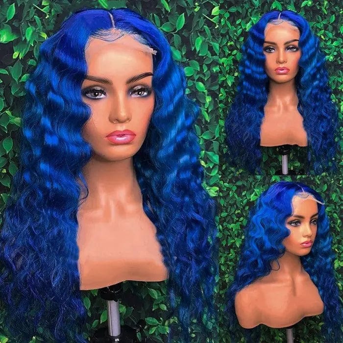 13*6 Lace Front Wig Pre Plucked Blue Color Deep Hair