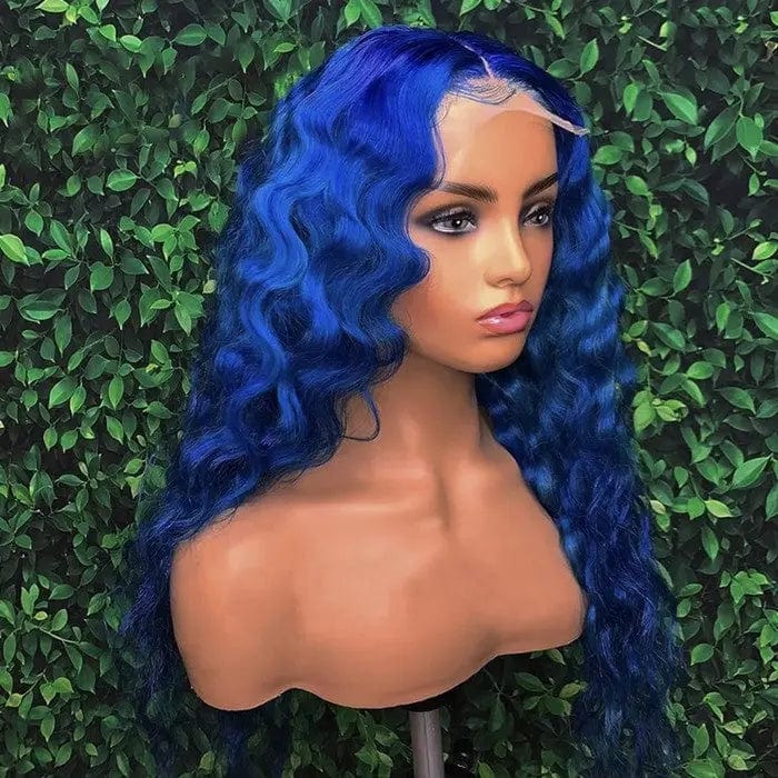 13*6 Lace Front Wig Pre Plucked Blue Color Deep Hair