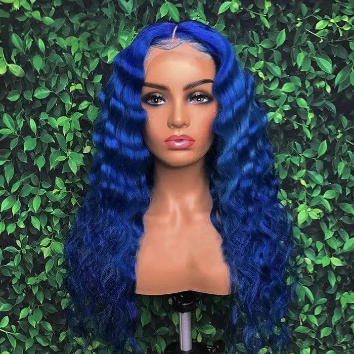 13*6 Lace Front Wig Pre Plucked Blue Color Deep Hair