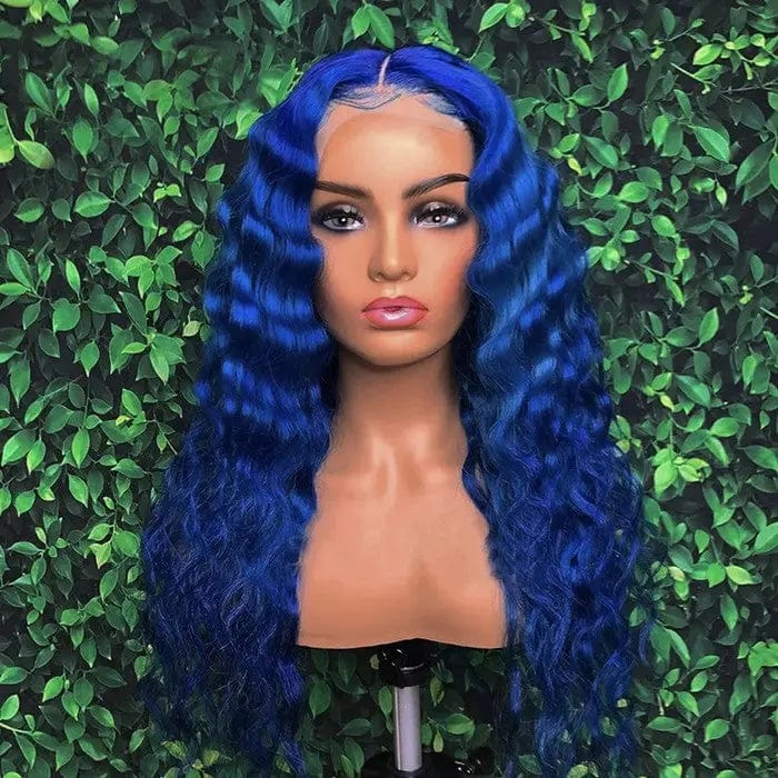 13*6 Lace Front Wig Pre Plucked Blue Color Deep Hair