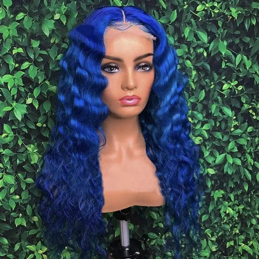 13*6 Lace Front Wig Pre Plucked Blue Color Deep Hair