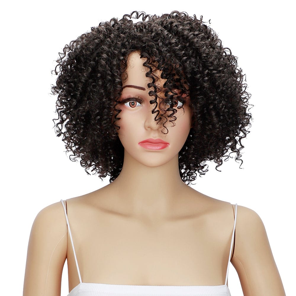13 inches / 1B sleek top quality wholesale hot selling cosplay cheap heat resistant fiber made machine kinky curl synthetic hair wig for women