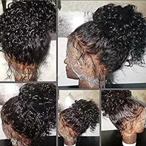 130%density 360 Short water wave Human Hair Front Lace Wigs, Braided Wigs For Black Women