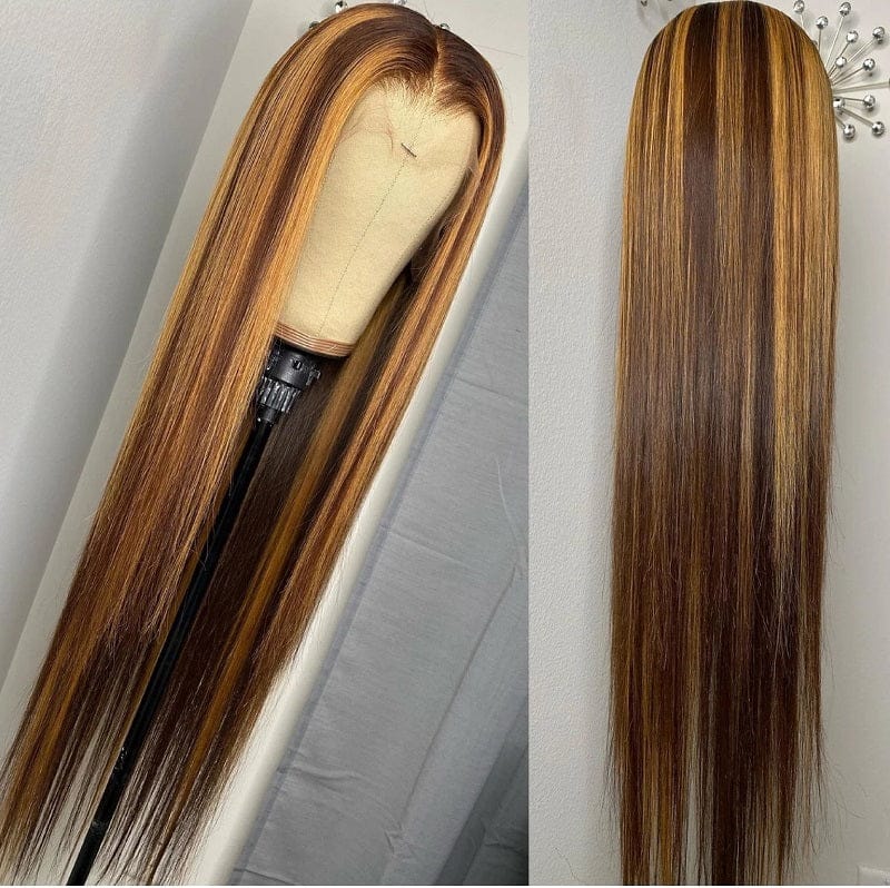 13x4 Blonde Highlights Frontal Wig Brown Highlighted Human Hair Lace Wigs Deep Wave Curly Highlight Lace Front Wig