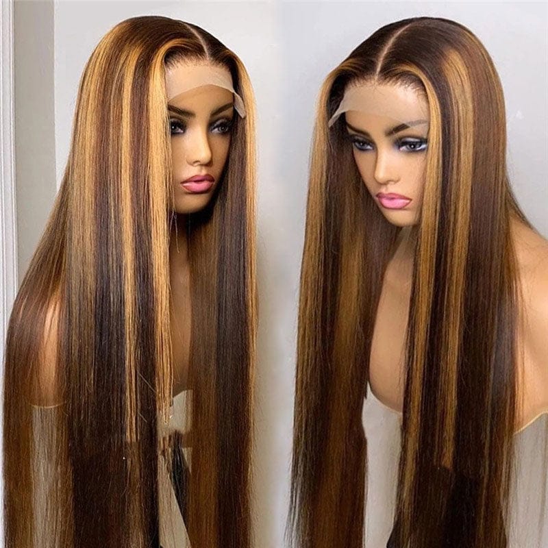 13x4 Blonde Highlights Frontal Wig Brown Highlighted Human Hair Lace Wigs Deep Wave Curly Highlight Lace Front Wig