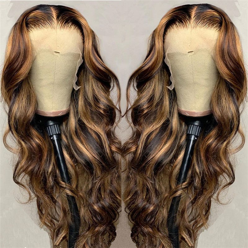 13x4 Blonde Highlights Frontal Wig Brown Highlighted Human Hair Lace Wigs Deep Wave Curly Highlight Lace Front Wig