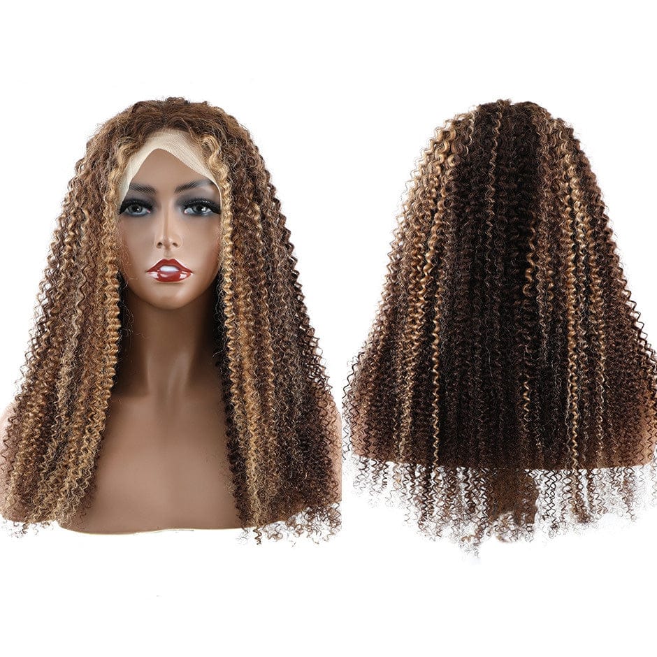 13x4 Blonde Highlights Frontal Wig Brown Highlighted Human Hair Lace Wigs Deep Wave Curly Highlight Lace Front Wig