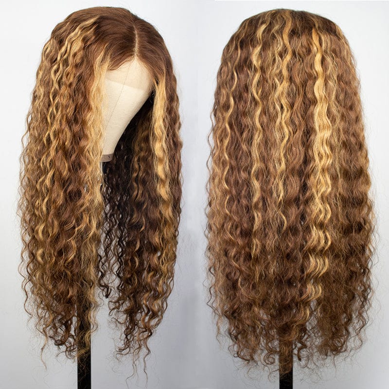 13x4 Blonde Highlights Frontal Wig Brown Highlighted Human Hair Lace Wigs Deep Wave Curly Highlight Lace Front Wig