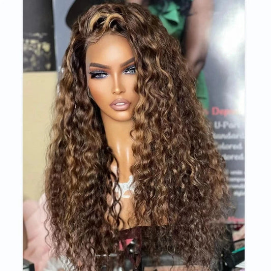 13x4 Highlight Curly Human Hair Wigs Glueless Honey Blonde Transparent HD Lace Front Wigs Double Drawn Brazilian Hair Wigs 150%