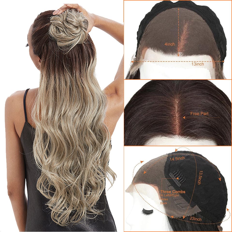 13x4 lace front synthetic wig sleek wholesale hot selling for women super body wave HD lace part frontal Synthetic Hair Wig