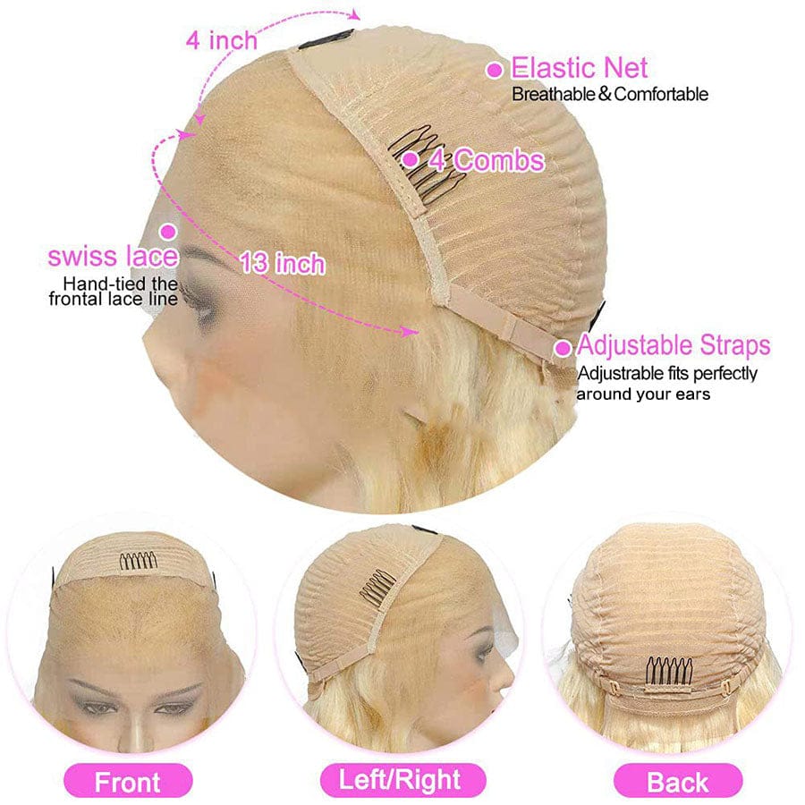 13x4 Stock 613 Blonde human hair brazilian pre pluck hd swiss transparent lace closure front frontal wig