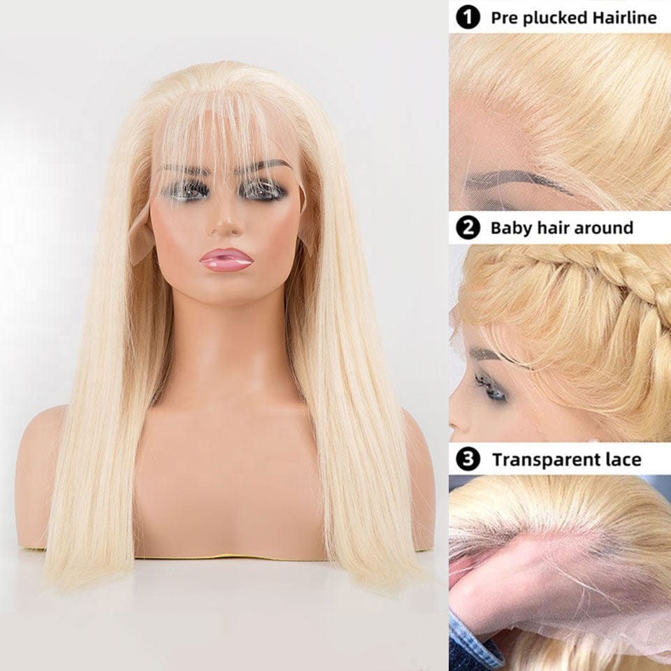 13x4 Stock 613 Blonde human hair brazilian pre pluck hd swiss transparent lace closure front frontal wig