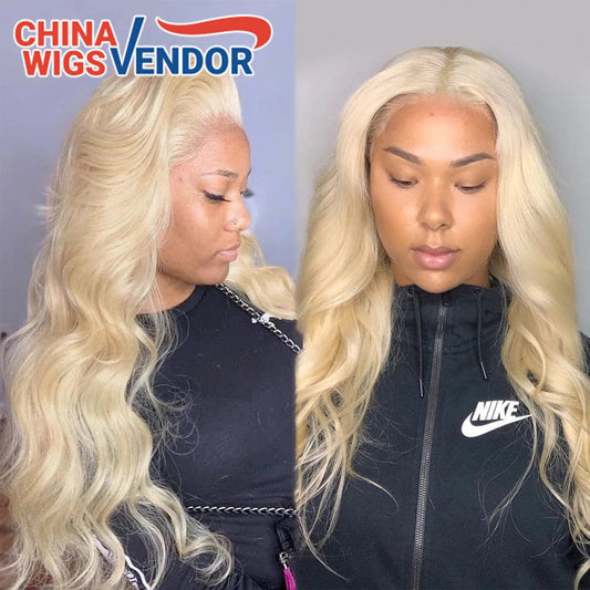 13X6 Ombre Blonde Wave Human Hair Lace Wigs Preplucked Lace Frontal Wig HD Transparent 613# Straight Glueless Lace Wigs 14-28