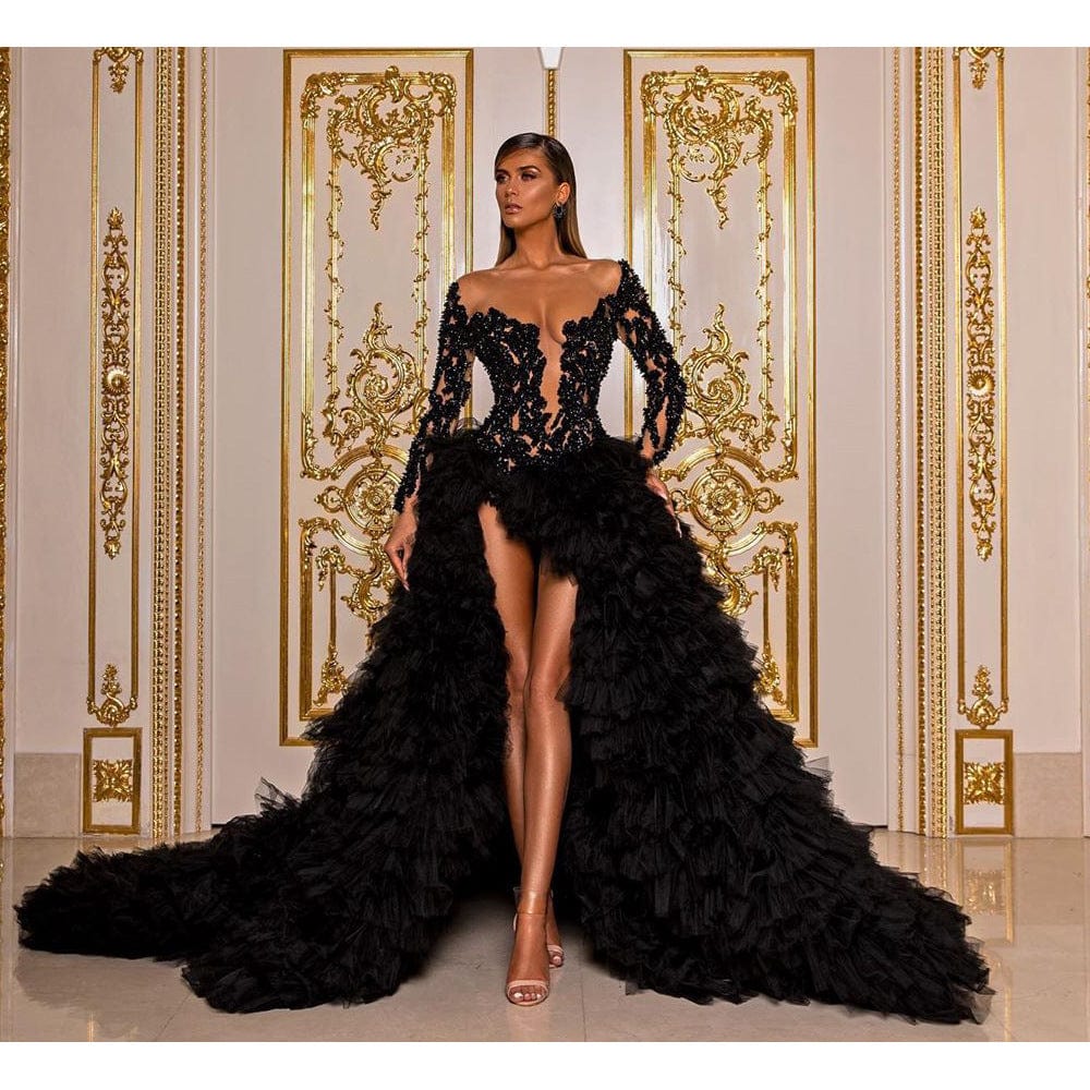 14 / black / Floor Length S4057F    2022 New High Quality Customized Hand Beaded Black Twist Party  women evening dresses elegant