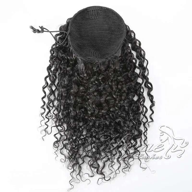 14 Inches / 3A VMAE Burmese Full Thickness 3A 3B 4C Afro Kinky Curly Raw Hair Weaves One Donor Human Hair Drawstring Ponytail With Easy Combs