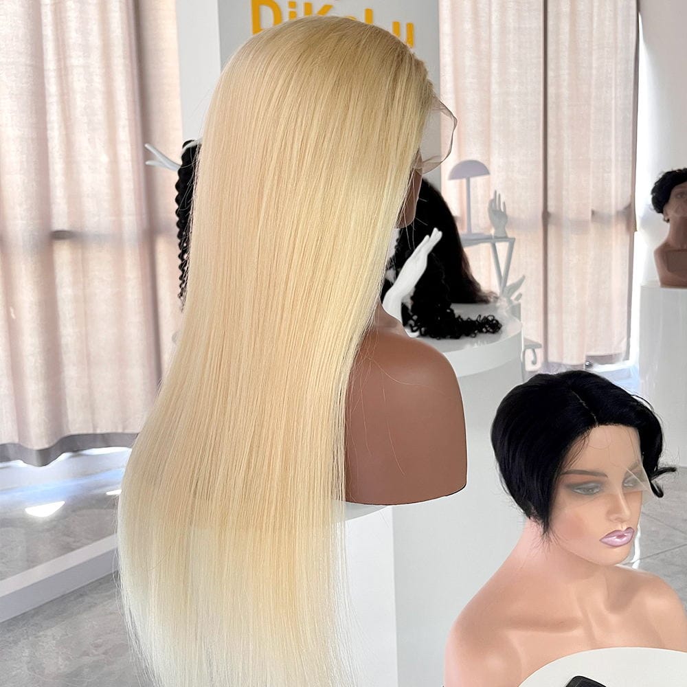 14 Inches / 613 Straight hair wig 613 Blonde HD Full Lace Wigs Raw Virgin Human Hair Lace Front Wig for Black Women Peruvian 360 Lace Closure Frontal Wig