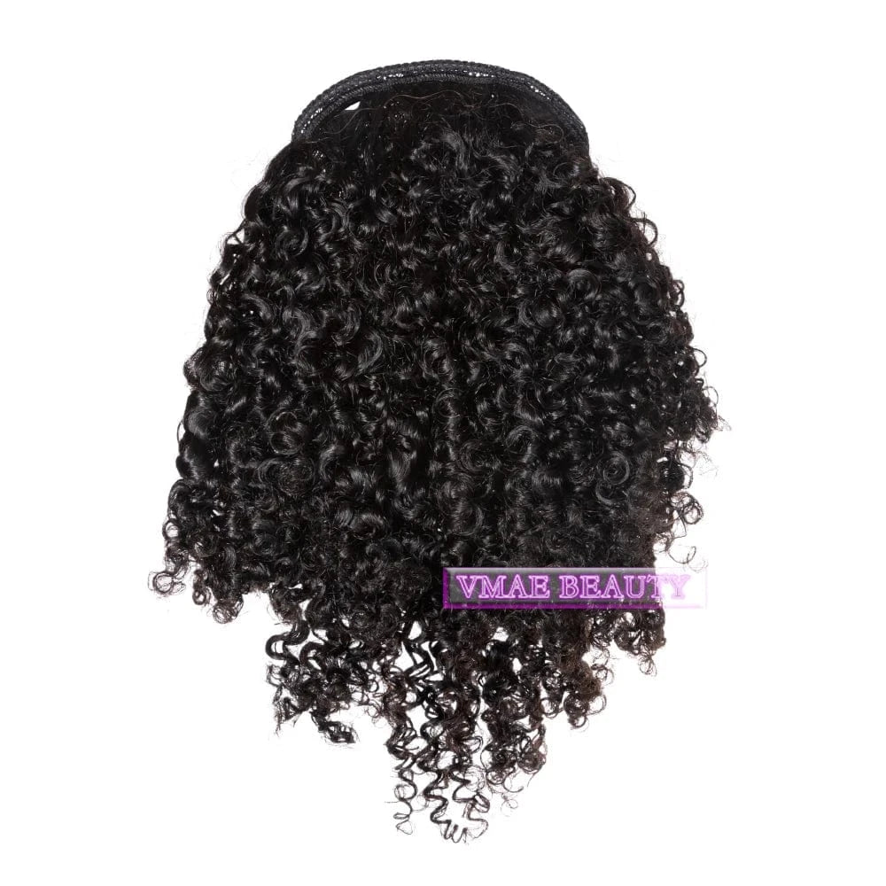 14 Inches / Afro Kinky Curly C VMAE Burmese Full Thickness 3A 3B 4C Afro Kinky Curly Raw Hair Weaves One Donor Human Hair Drawstring Ponytail With Easy Combs