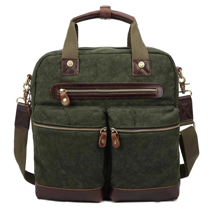 14 Inches / Army Green Wholesale Work Satchel Messenger Bag Wax Canvas 14 Inch Laptop Commuting Shoulder Bag Water Resistant Briefcase