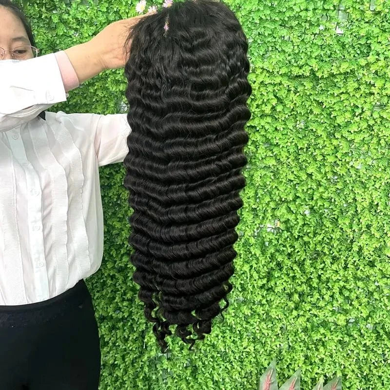 14 Inches / Black Wholesale Raw Brazilian Virgin Loose Deep Wave Wig 5x5 hd lace closure Human Hair  for Black Women Pre Plucked Lace Front Wig