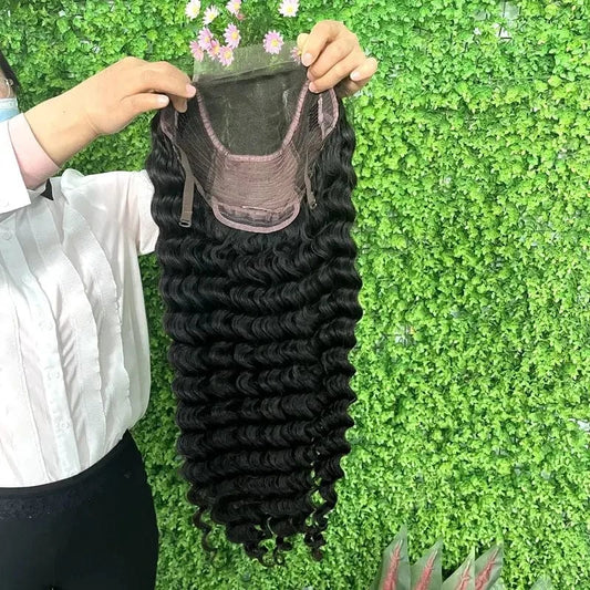 14 Inches / Black Wholesale Raw Brazilian Virgin Loose Deep Wave Wig 5x5 hd lace closure Human Hair  for Black Women Pre Plucked Lace Front Wig