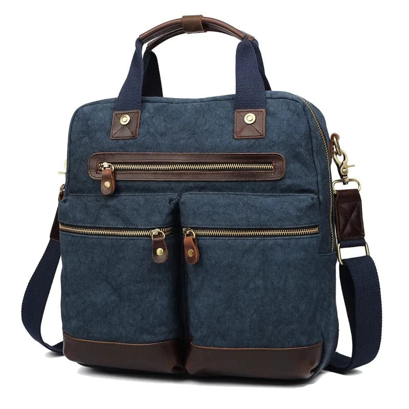 14 Inches / Blue Wholesale Work Satchel Messenger Bag Wax Canvas 14 Inch Laptop Commuting Shoulder Bag Water Resistant Briefcase