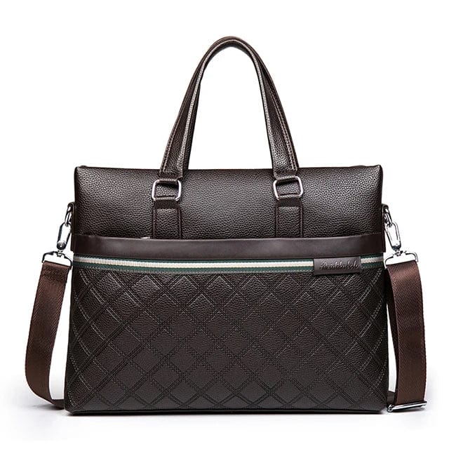 14 Inches / Brown New style men's handbag PU leather business briefcase youth large-capacity zipper computer bag shoulder messenger men's bag