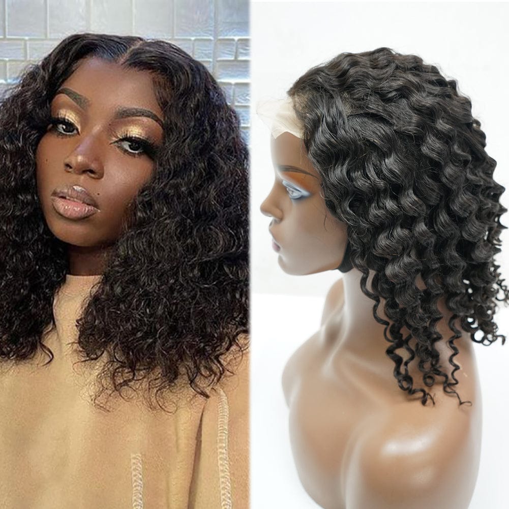 14 Inches / deep curly 4x4 lace closure bob wig Free Shipping Short Bob Swiss Lace Human Hair Wigs,8-18inch Brazilian Wig Human Hair,4x4 Closure Short Bob Wigs For Black Women