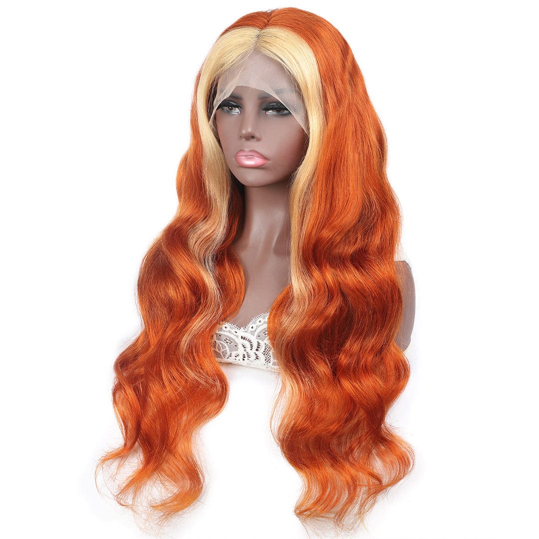 14 Inches / Ginger Blonde Lace Front Wig Ginger Blonde Lace Front Wig Body Wave Human Hair Wigs 180% Density Transparent Lace Wigs For Bennie B10