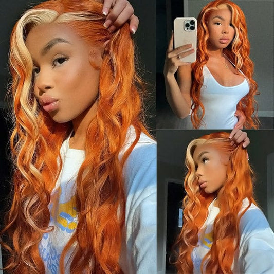 14 Inches / Ginger Blonde Lace Front Wig Ginger Blonde Lace Front Wig Body Wave Human Hair Wigs 180% Density Transparent Lace Wigs For Bennie B10