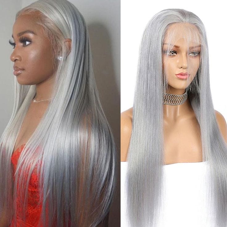 14 Inches / Grey Color 150% Customized Brazilian Straight Silver Grey 13x4 Lace