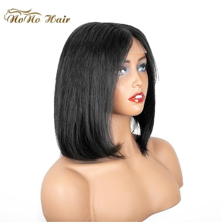 14 Inches / Lace closure bob wig Brazilian virgin remy straight human hair fringe bob style cut wig, 100% natural black short bob wig for black women