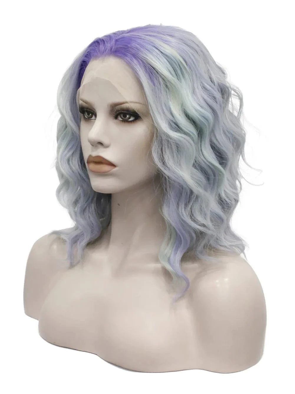 14 Inches / N17-C164-GL Celebrity 14inch dyed blue purple dark roots curly WigCosplay Premium Synthetic Wigs Futura Heat Resistant Synthetic Hair Wig