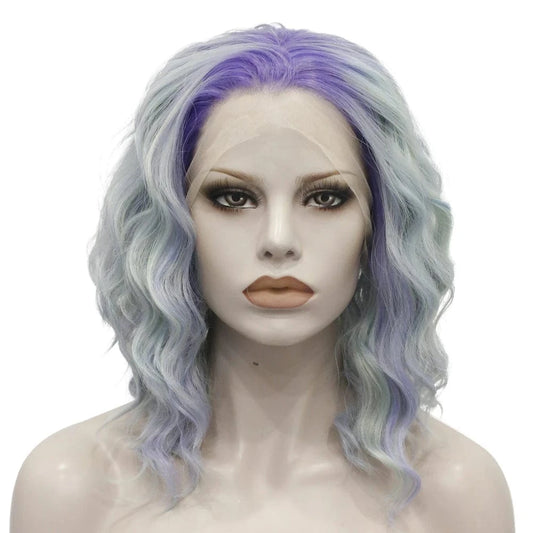 14 Inches / N17-C164-GL Celebrity 14inch dyed blue purple dark roots curly WigCosplay Premium Synthetic Wigs Futura Heat Resistant Synthetic Hair Wig