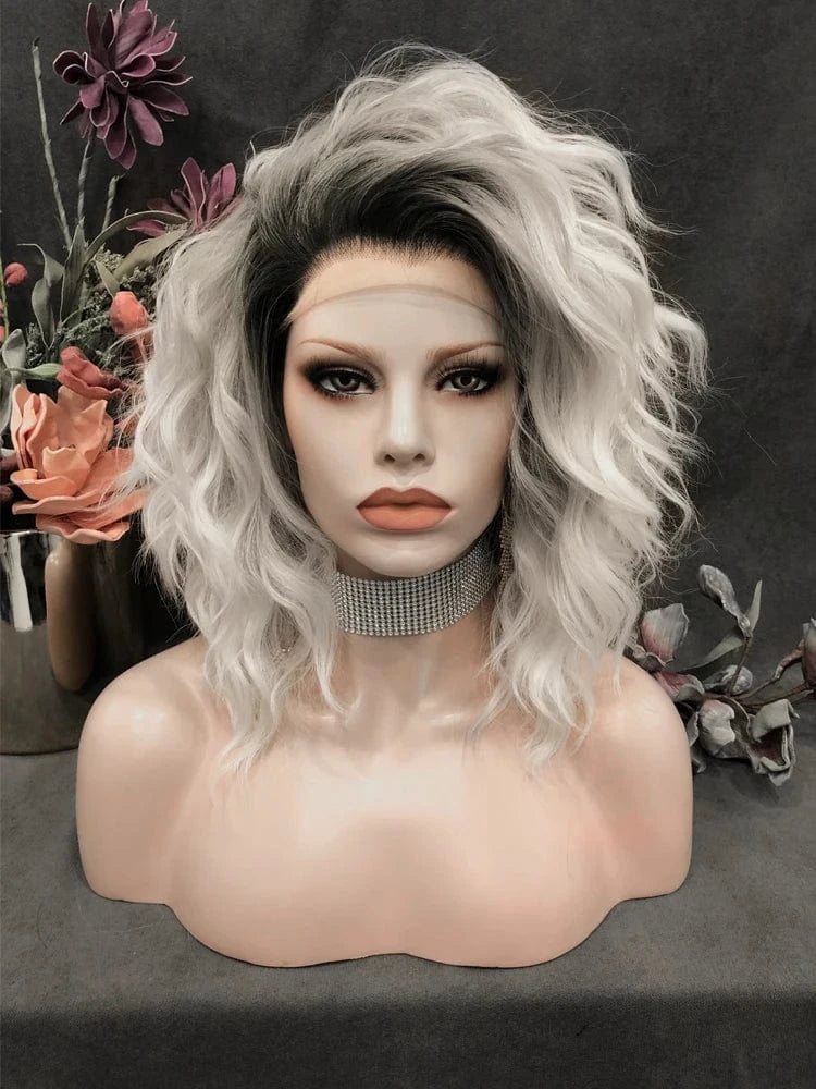 14 Inches / N17-C190-GL Celebrity 14inch ombre dyed grey dark rootscurly WigCosplay Premium Synthetic Wigs Futura Heat Resistant Synthetic Hair Wig