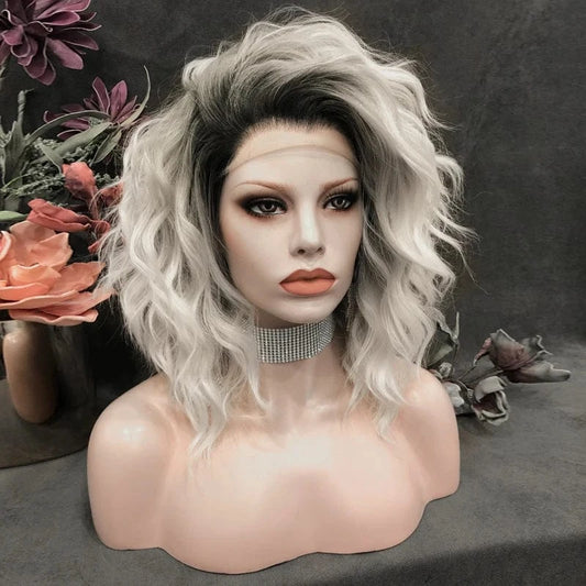14 Inches / N17-C190-GL Celebrity 14inch ombre dyed grey dark rootscurly WigCosplay Premium Synthetic Wigs Futura Heat Resistant Synthetic Hair Wig