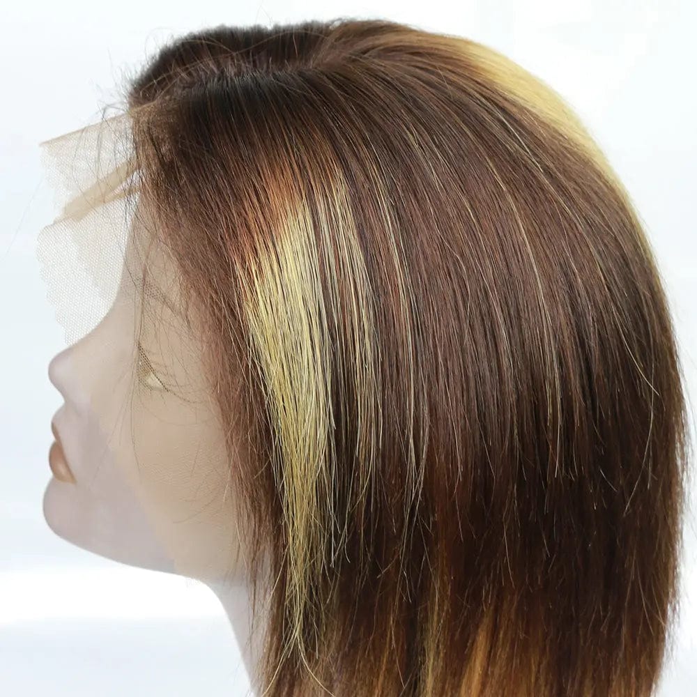 14 Inches / natural color P4/27 Color Lace Frontal Wig Guarantee Hair Natural Color Piano Wig for Black Lady Africa Lady