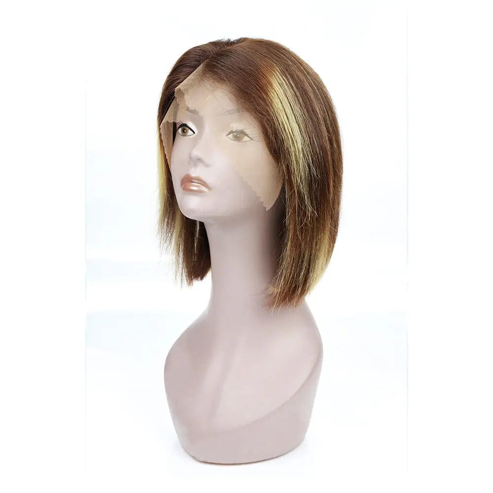 14 Inches / natural color P4/27 Color Lace Frontal Wig Guarantee Hair Natural Color Piano Wig for Black Lady Africa Lady