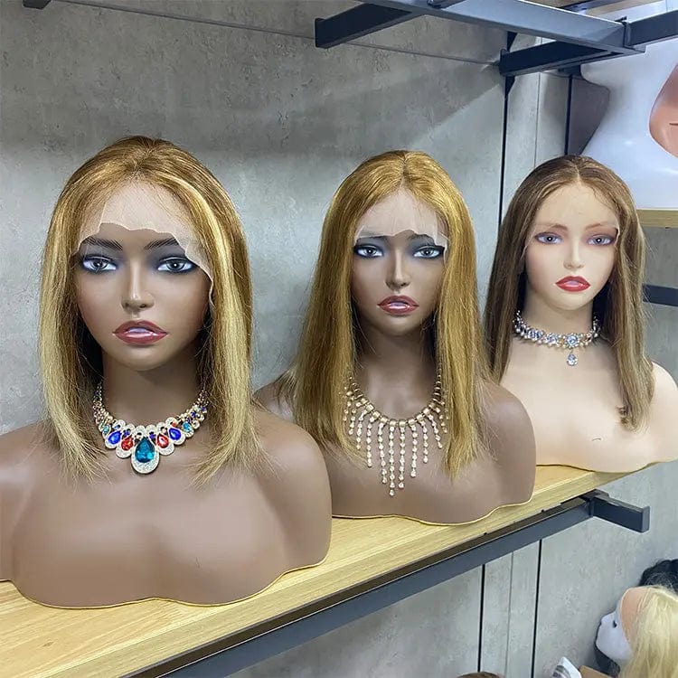 14 Inches / natural color P4/27 Color Lace Frontal Wig Guarantee Hair Natural Color Piano Wig for Black Lady Africa Lady