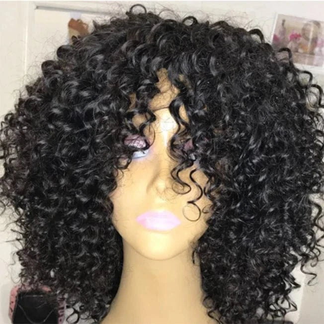 14 Inches / Natural Fast shipping factory price wig for black women no shedding no tangle human hair short bouncy curly virgin lace front wig