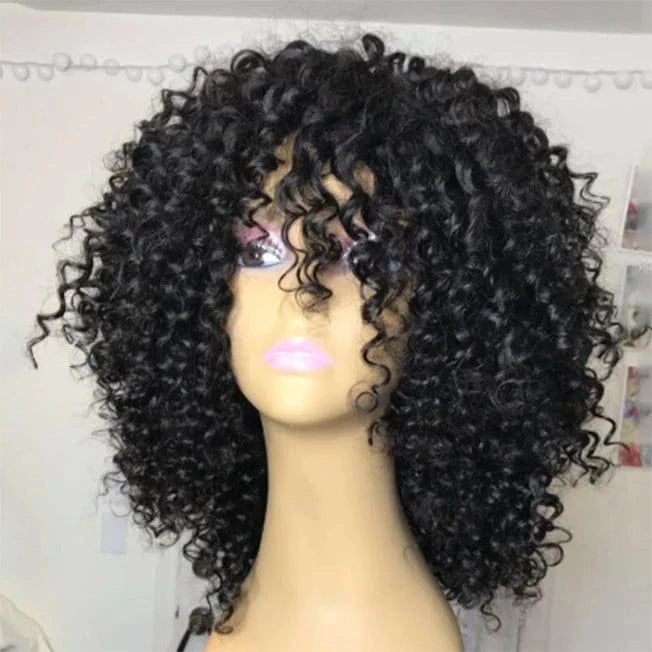14 Inches / Natural Fast shipping factory price wig for black women no shedding no tangle human hair short bouncy curly virgin lace front wig