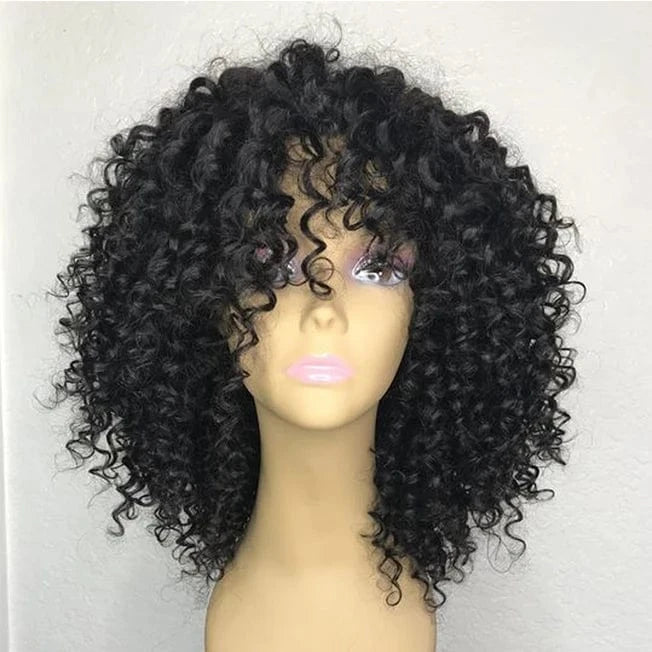 14 Inches / Natural Fast shipping factory price wig for black women no shedding no tangle human hair short bouncy curly virgin lace front wig