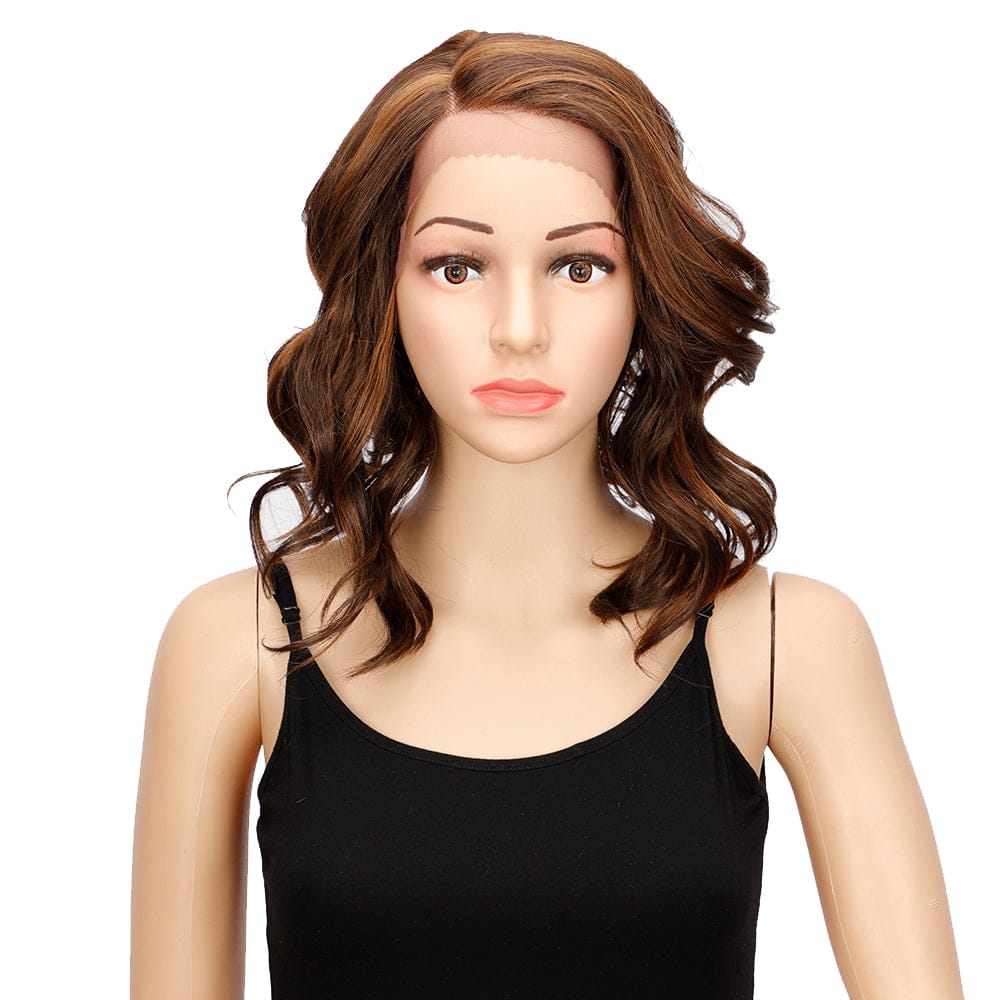 14 Inches / OM1227 sleek wholesale manufacturer hot selling cheap glueless body wave heat resistant fiber lace part front synthetic hair wigs