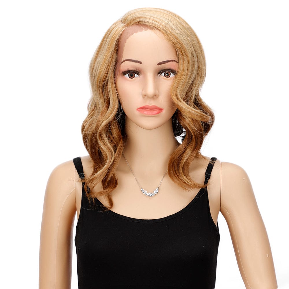 14 Inches / OM764 sleek wholesale manufacturer hot selling cheap glueless body wave heat resistant fiber lace part front synthetic hair wigs